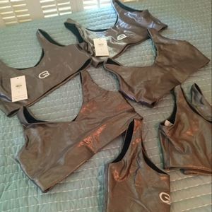 💯🔥EMILY HSU DESIGNS GUN METAL SHIMMER V CROPS- Size Small And Size Large-(2 Sm